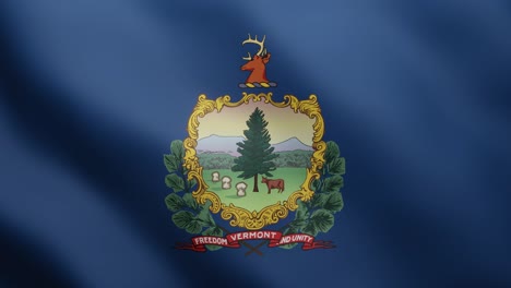 3d bandera del estado de vermont revoloteando en el fondo de la brisa. 4k clip de video de bucle sin costuras animado de una manera realista