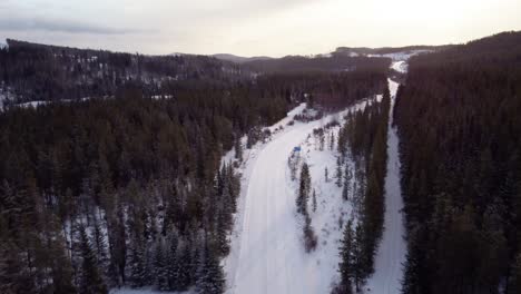 Drone-shot-of-the-winter-forest-in-Alberta,-Canada