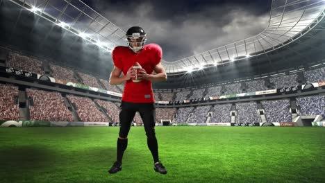 animation of american football player over sports stadium