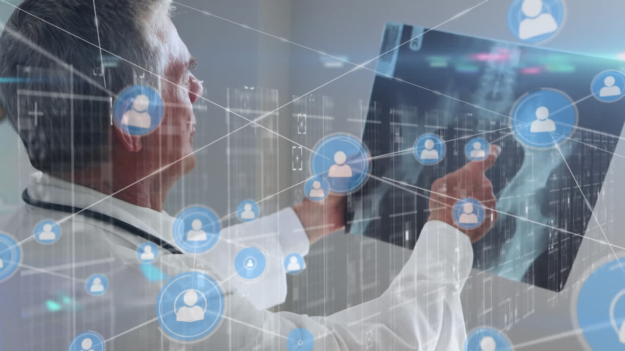 백인 의사 검사  ⁇ 스레이를 통해 연결 네트워크의 애니메이션