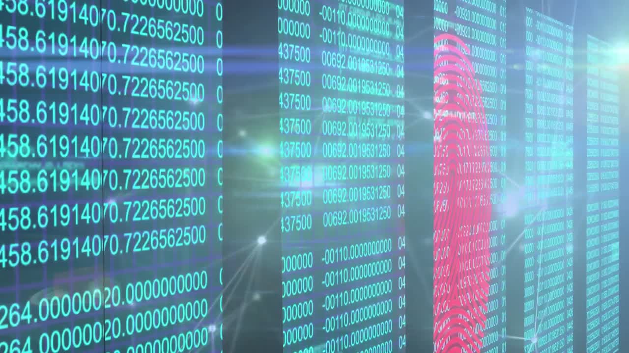 animación de números, luces, conexiones y huellas dactilares