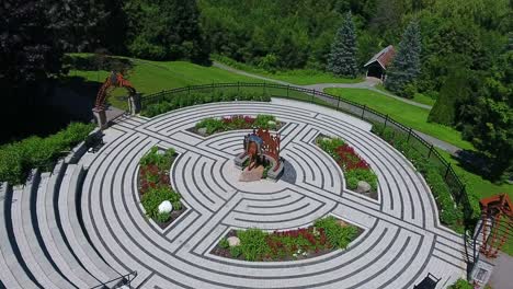 aerial drone over trees at cullen central park in whitby town, canada