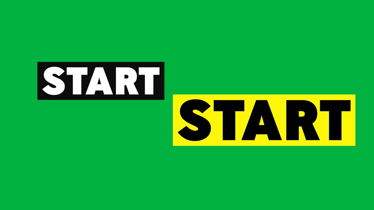 Animation of the word start in white black and yellow on white background