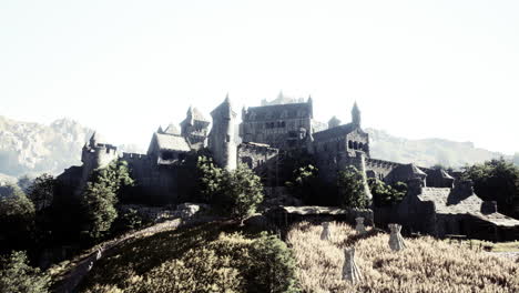 medieval stone castle on a hilltop