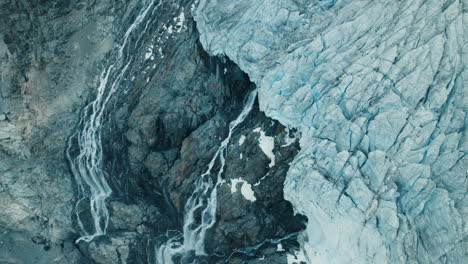 glacier melting due to climate change in the alps, view from above