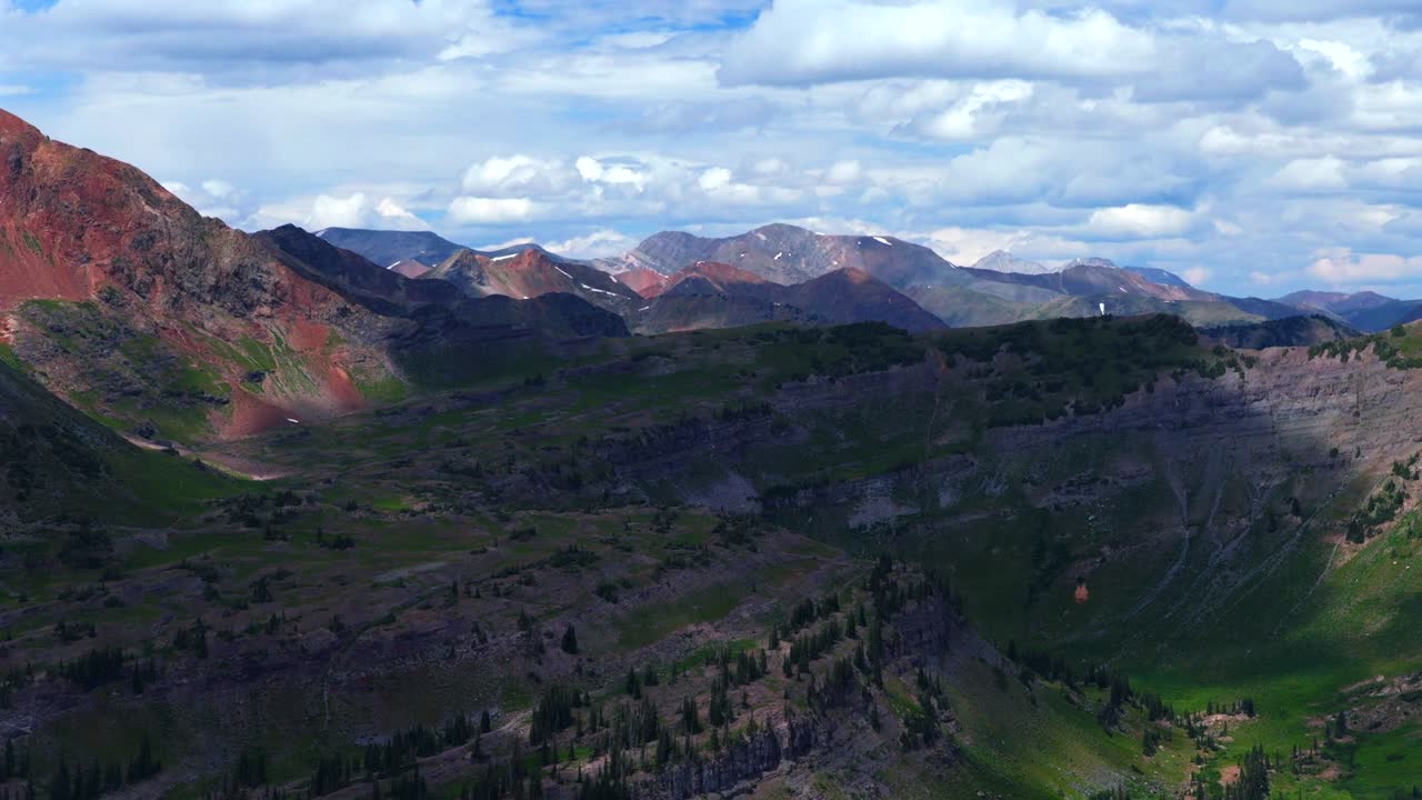 Robinson Basin Crested Butte Ruby Peak Kebler Pass Lake Irwin Trailhead spring summer aerial drone Colorado Gunnison National Forest morning daytime blue sky clouds snow fields circle left motion