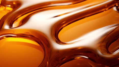 thick golden liquid pouring and creating dynamic waves against a vibrant orange background, forming a captivating and abstract visual experience filled with rich textures and patterns