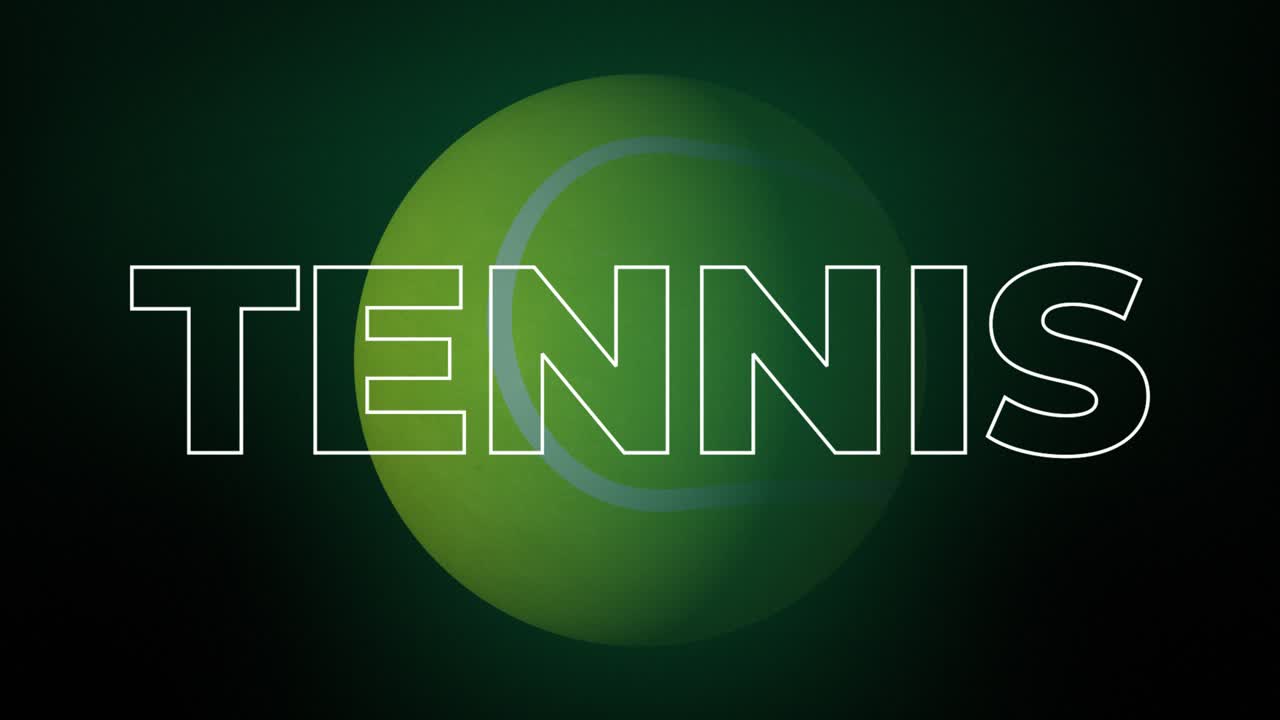 Tennis ball spinning sphere 3D animation outlined text letters typeface font sports game tournament titles on gradient background motion graphics dynamic abstract colour green