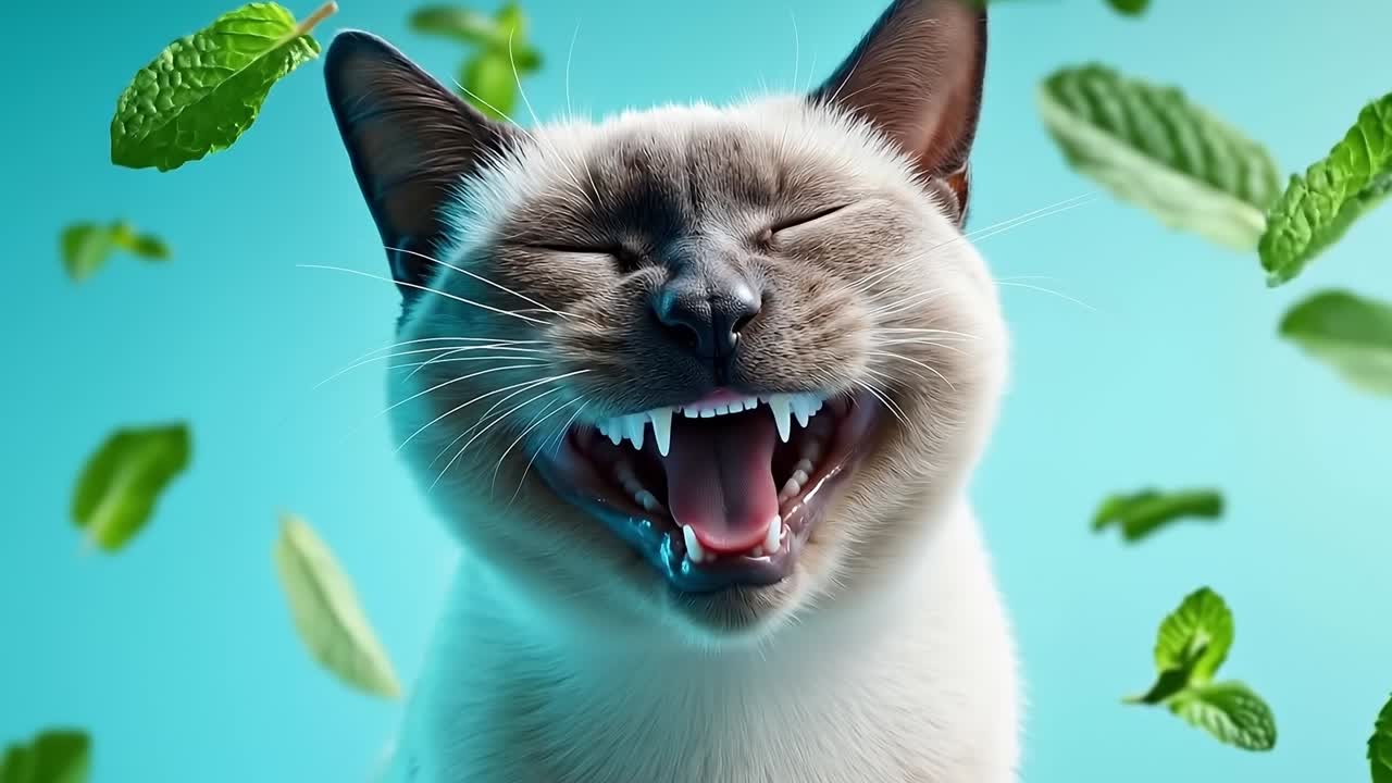 A cat yawning with its mouth open and tongue out