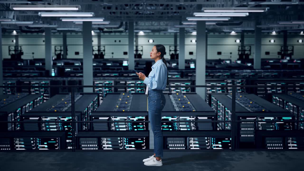 mujer en el centro de datos