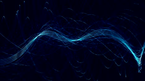 renderización 3d de fondo azul con cuerdas de partículas retorcidas. fondo abstracto digital. bucle sin costuras