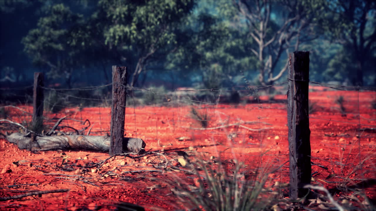 fragmento de una vieja valla con alambre de púas oxidado