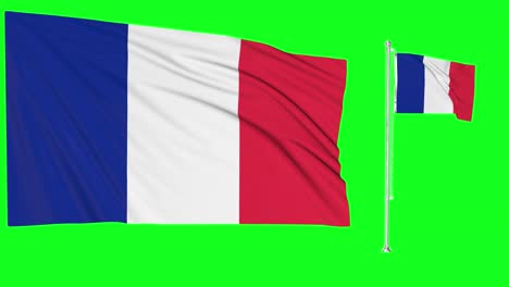 Greenscreen-Schwenkt-Frankreich-Flagge-Oder-Fahnenmast