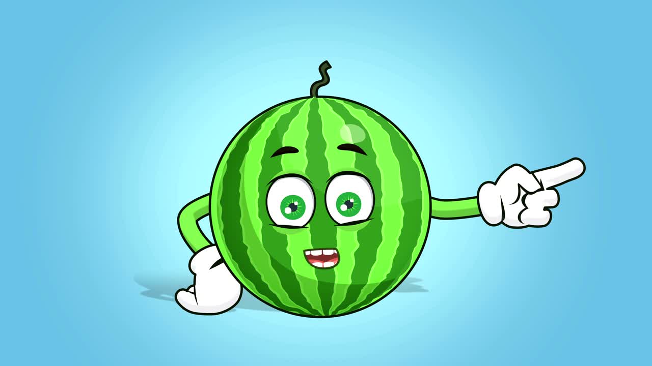 만화 수박 얼굴 애니메이션 알파 매트와 함께 오른쪽 포인터