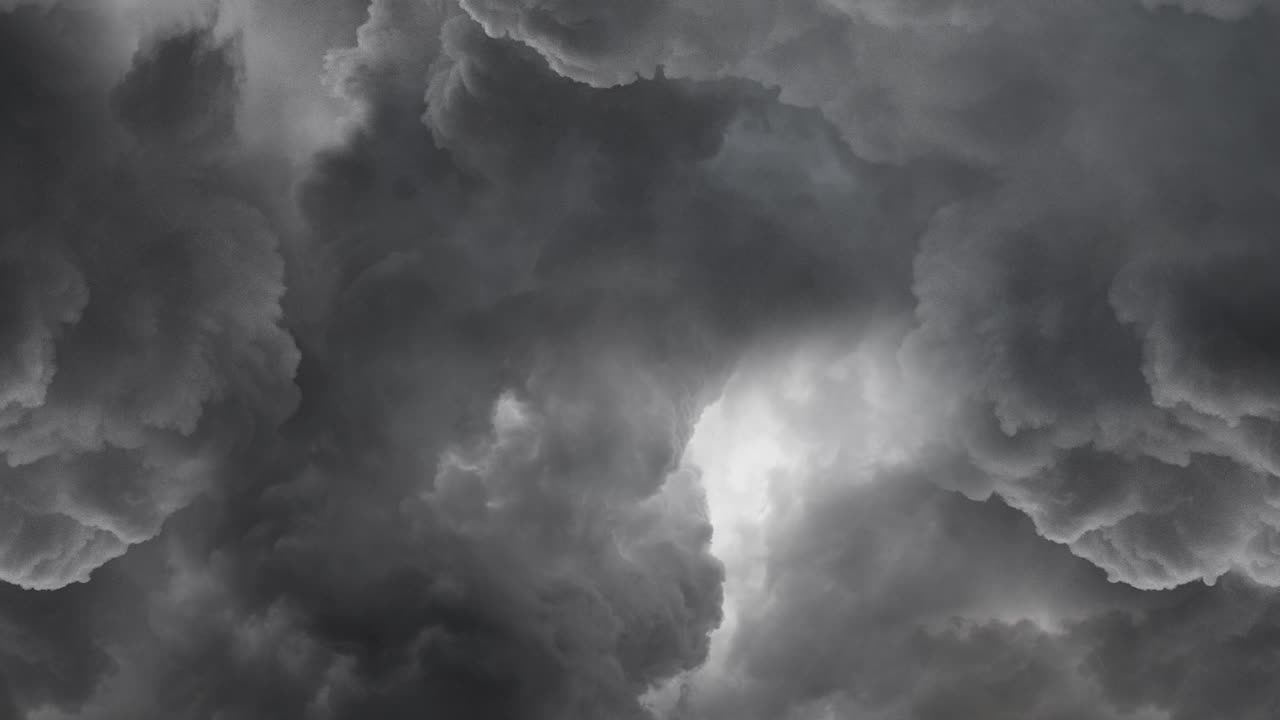 fly towards cloud storm and lightning flash in dark sky 4k