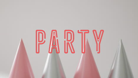 animación de texto de fiesta sobre sombreros de fiesta.