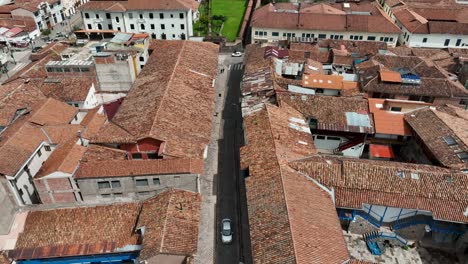 establishing aerial fly drone view of cusco, peru with chatedral and main square-1