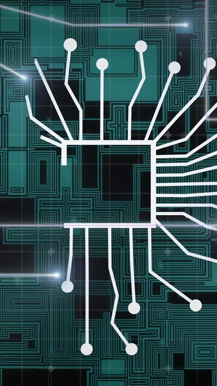 Animation of network of connections with light spots over processor