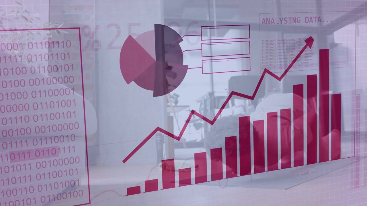 Man lowering into arm balance on mat, activating business analytics overlays for wellness trends