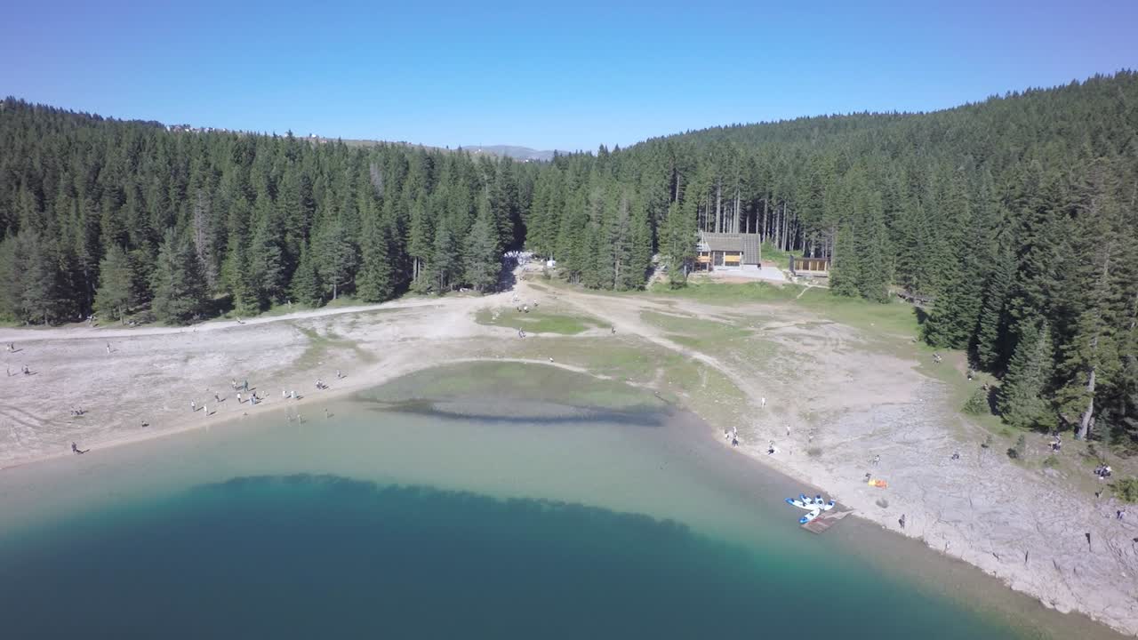 Filmato drone dalla foresta al lago