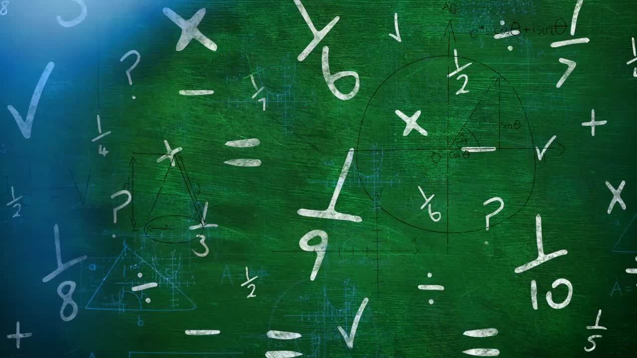 animación de fórmulas matemáticas en movimiento sobre un fondo verde