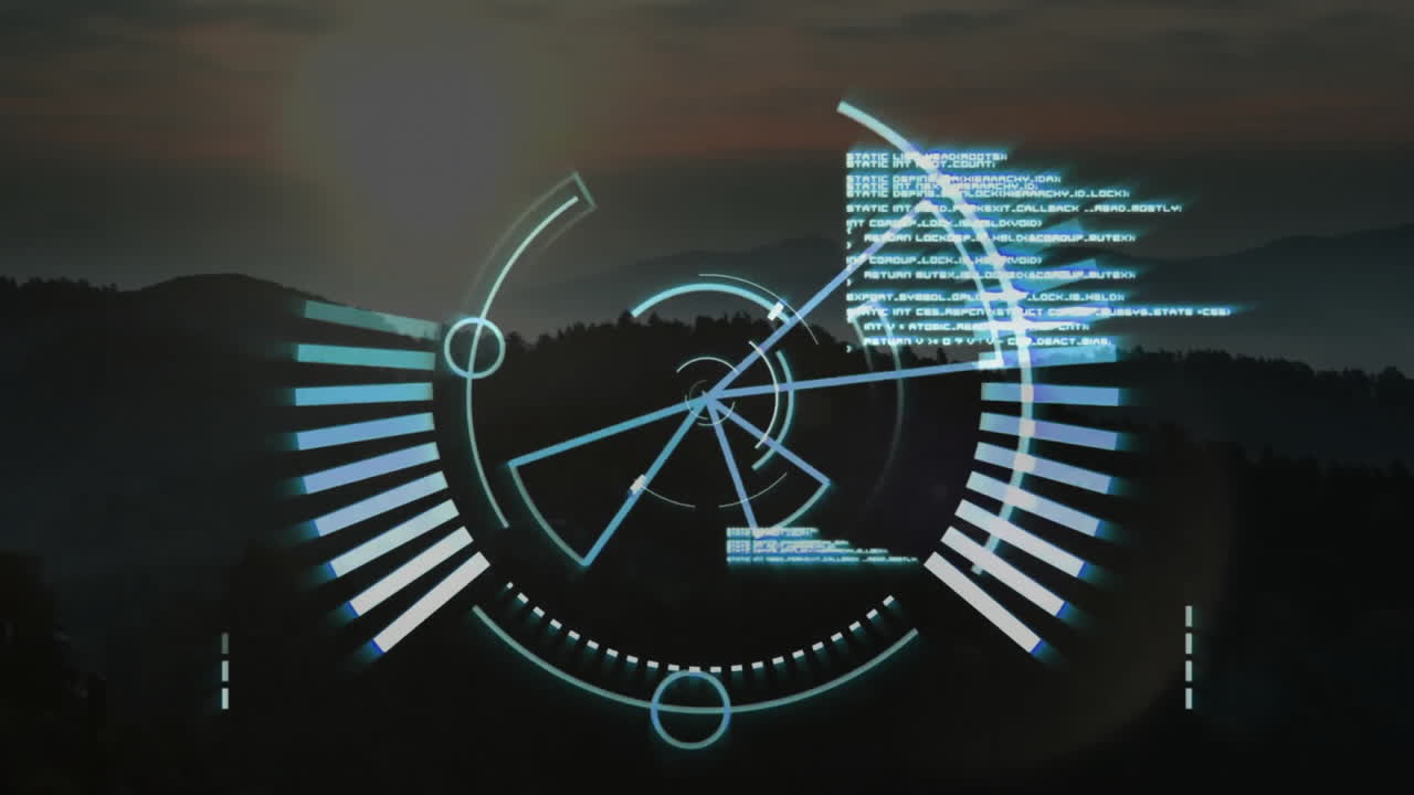 animación del procesamiento de datos con alcance sobre el paisaje
