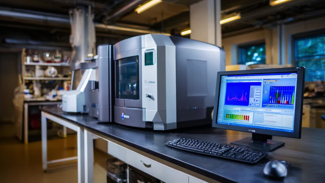 Advanced Laboratory Equipment Showcase: An In-Depth Look at a Modern Analytical Instrument Station with Sophisticated Software and Data Visualization Capabilities for Scientific Research in a Professional Setting