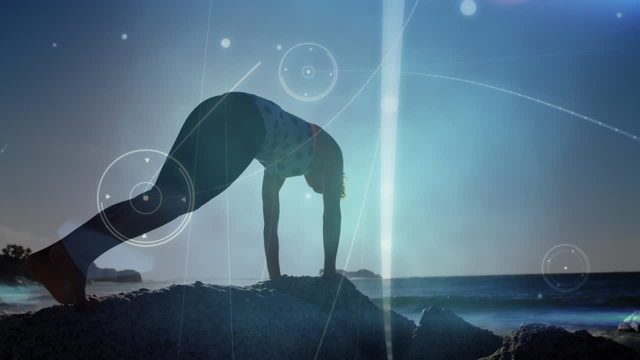 요가를 연습하는 여성 위의 지구의 애니메이션