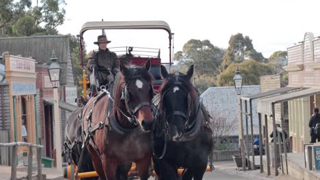 carro tirado por caballos moviéndose por la calle histórica