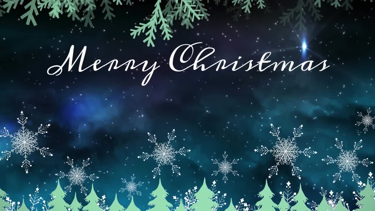 겨울 풍경 에 내리는 눈 위 에 있는 크리스마스 축하 문자 의 애니메이션