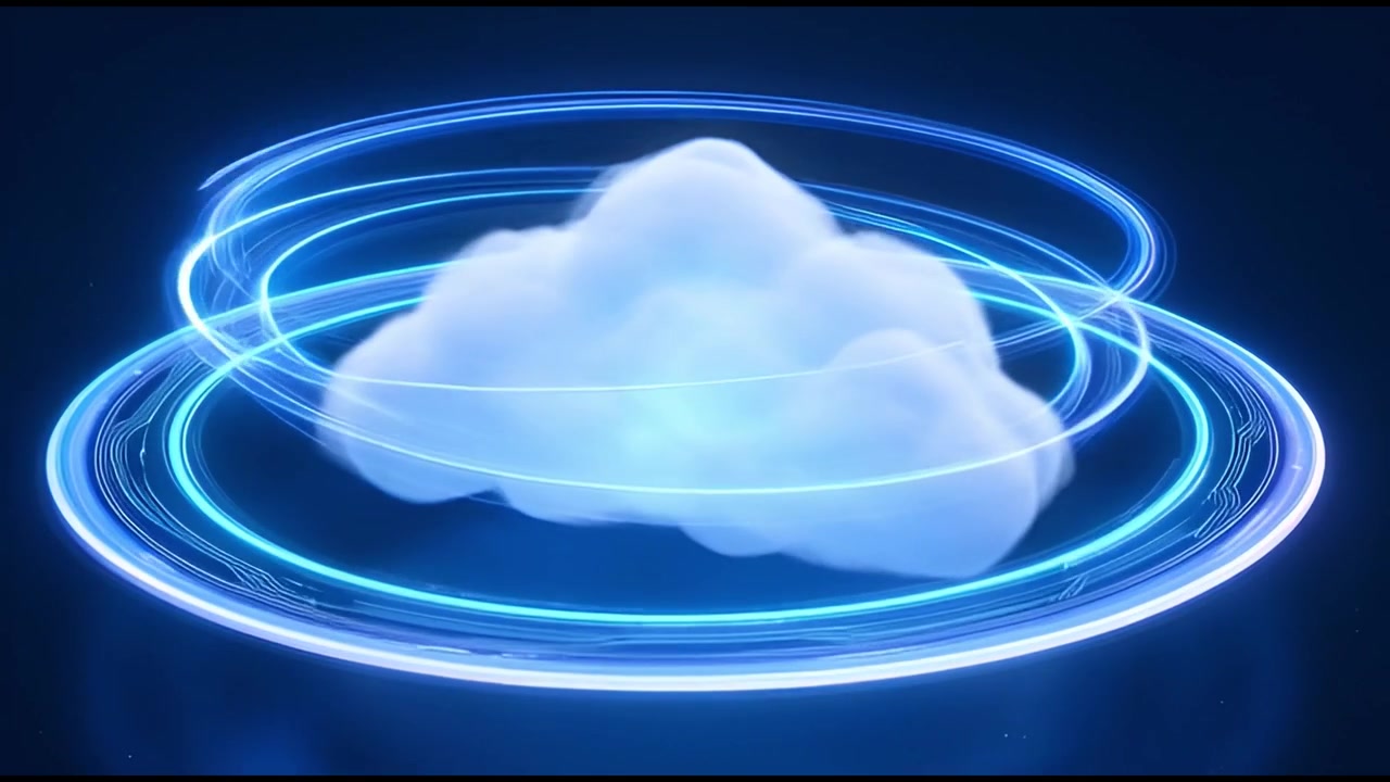 Abstract Cloud Computing Concept with Rotating Blue Rings