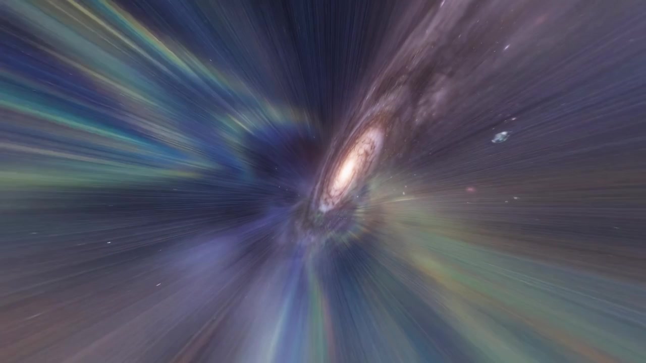 Viaggio nell'iperspazio attraverso una galassia colorata e nebulose