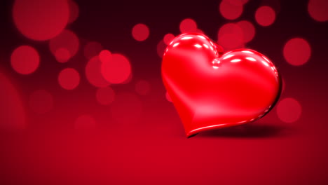 Animation-closeup-motion-big-romantic-heart-and-glitters-on-red-Valentines-day-shiny-background