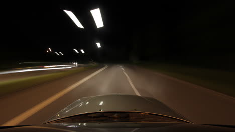 fast night driving through tunnel and highway