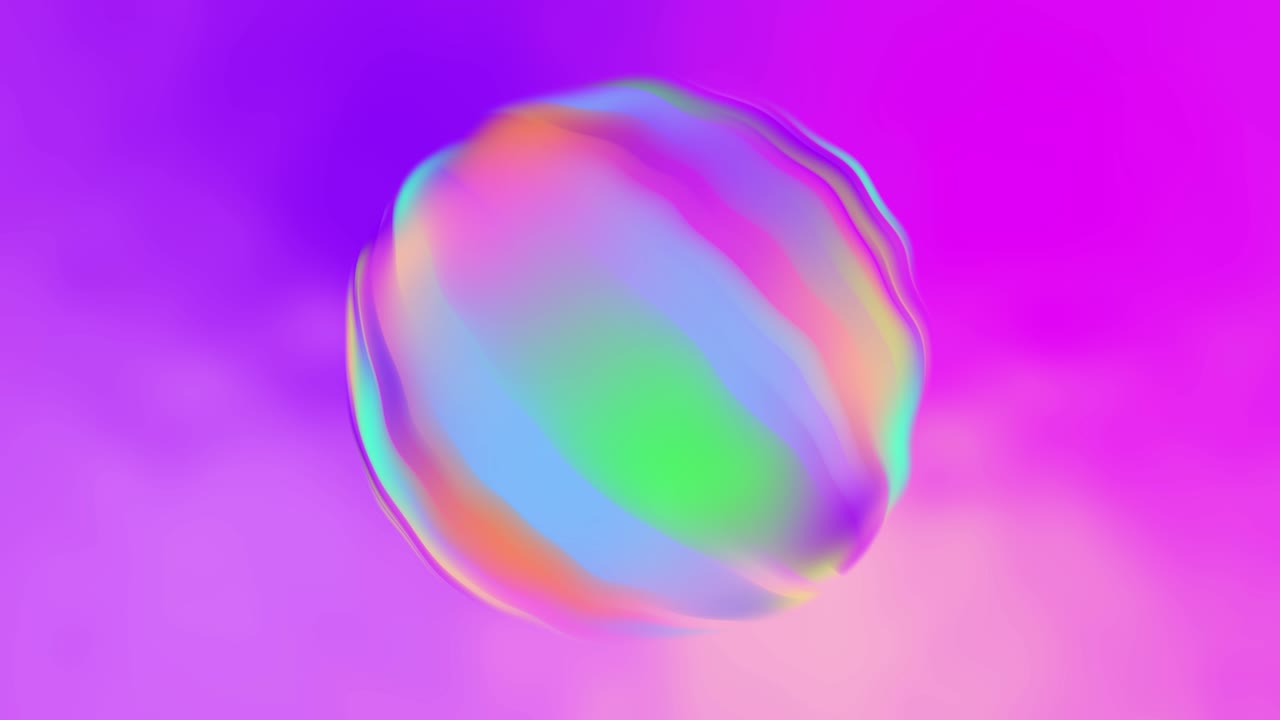 무지개 색의 회전하는 구, 비누 거품, 모션 그래픽