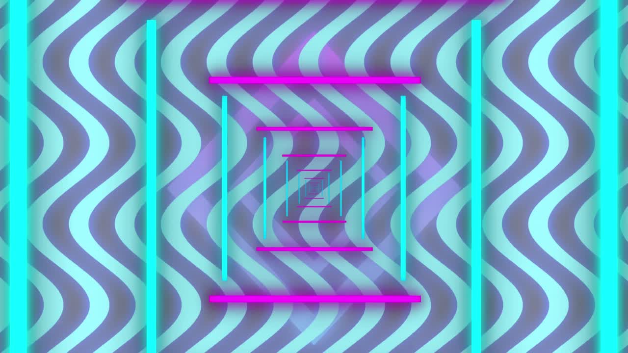 animación de líneas de neón en un bucle sin costura que se mueve sobre un fondo de patrón de onda púrpura