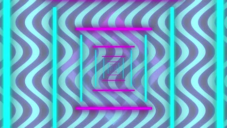 Animation-of-neon-lines-on-seamless-loop-moving-over-purple-wave-pattern-background