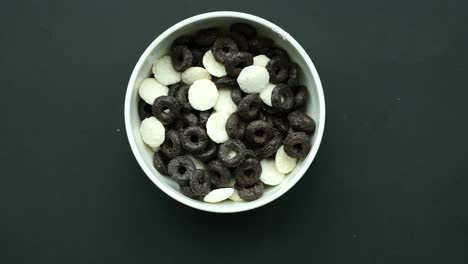 bowl of black and white cereal