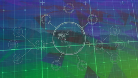 animation of globe and network of connections over landscape