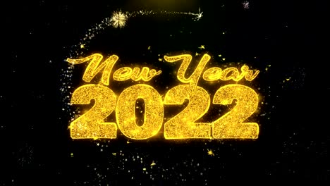 new year 2022 text wish on gold particles fireworks display.