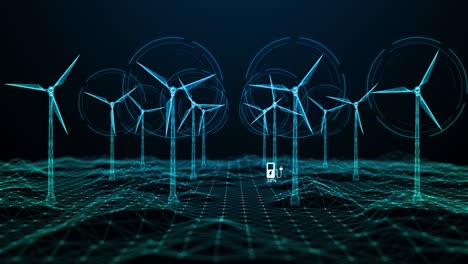 hologram wind turbine green energy concept, renewable energy production for green ecological world, wind farm technology abstract background, seamless loop 4k