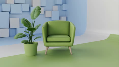 modern indoor setting with green armchair and plant