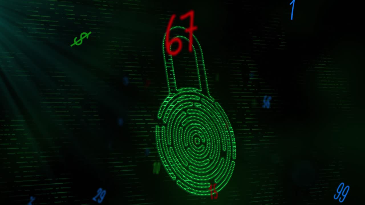 Animation of numbers and padlock of connections on black background