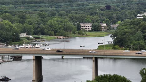 An-aerial-view-of-the-Saugatuck-River-Railroad-Bridge-in-CT-on-a-cloudy-day