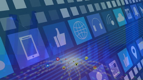 animazione di icone multimediali sul paesaggio cittadino