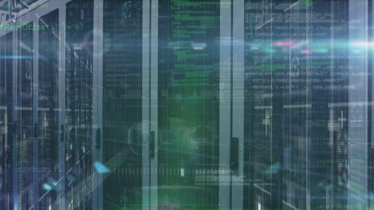 Animation of data processing over server room