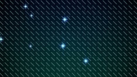 digital animation of multiple shining stars over wavy lines in seamless pattern on black background