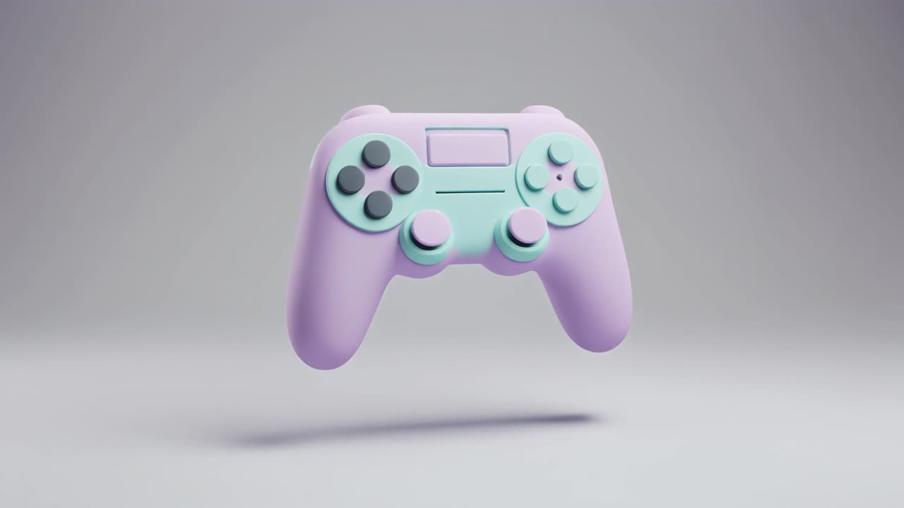 Controller per videogiochi 3D dai colori pastello in rotazione.