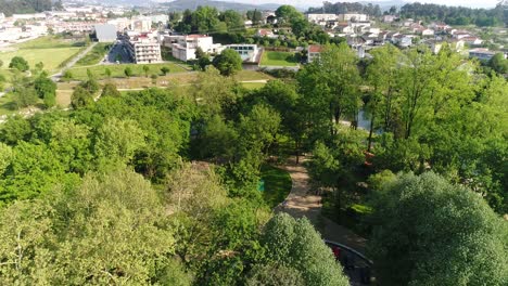 city park aerial view summer day