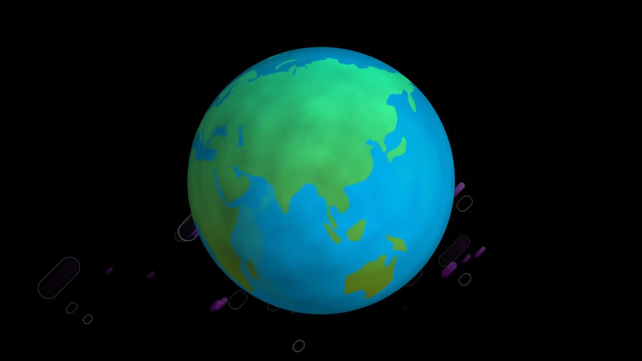 animación de rayas púrpuras pulsando y girando globo en fondo negro